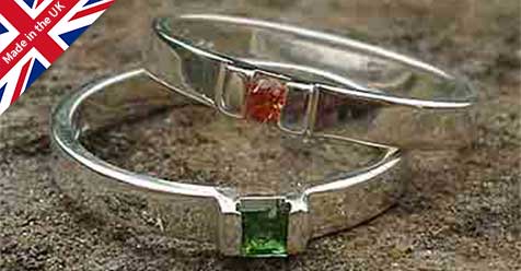 Two unusual engagement rings and a made in the UK British Union Jack