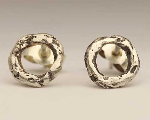 Unusual handmade silver stud earrings
