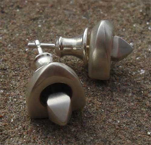 Unusual pyramid silver earrings