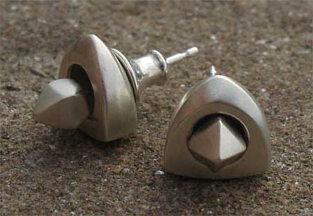 Unusual pyramid silver stud earrings