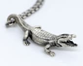 Unusual silver crocodile designer necklace