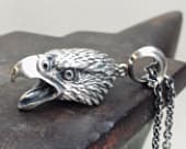 Unusual silver eagles head designer necklace