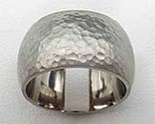 Wide hammered silver wedding ring