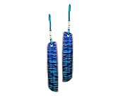 Titanium drop earrings with a colourful modern scratch-art pattern