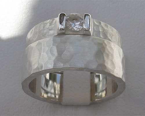 Hammered sterling silver wedding ring set 