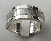 Hammered steel and silver wedding ring