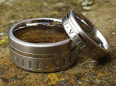 personalised roman numeral wedding rings