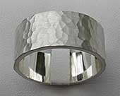 Wide hammered silver wedding ring