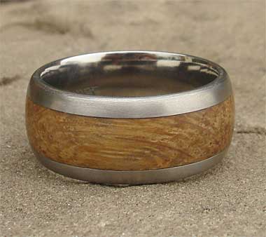Wood inlaid titanium wedding ring
