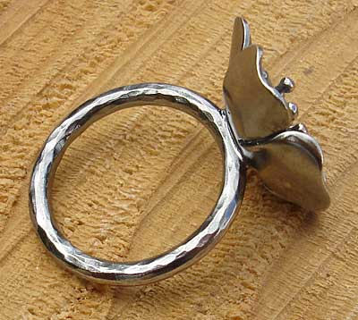 women's oxidised silver flower ring