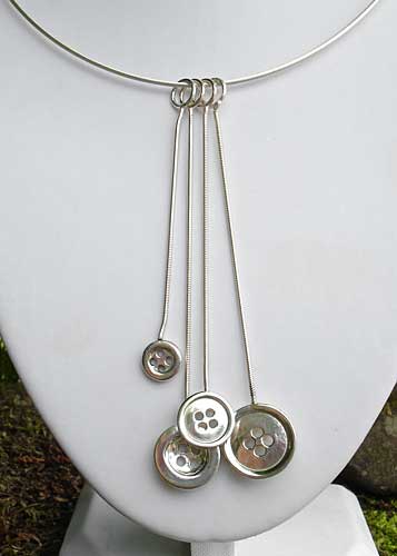 womens sterling silver button necklace