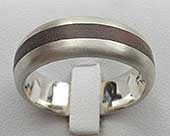 Wood inlay silver wedding ring