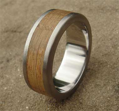 wood inlay titanium wedding ring