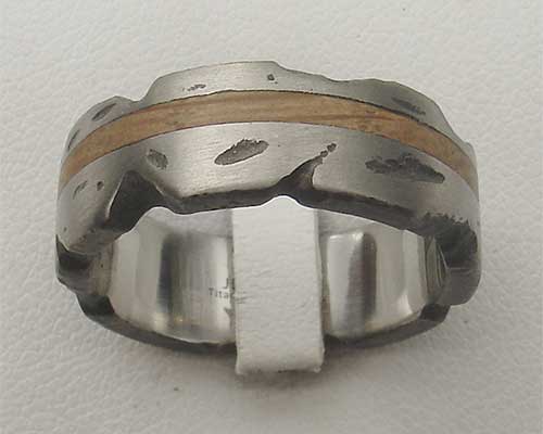 Wood inlay titanium wedding ring